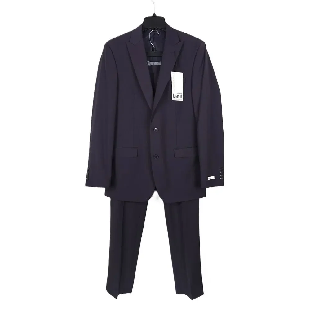 Bar III Mens Slim Fit 2 Piece Suit 36S 32x30 Purple Dark Burgundy Wool NWT